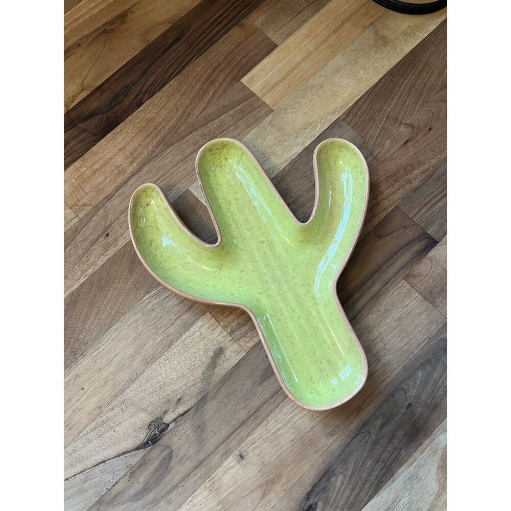 Green Glazed Cactus Ceramic Serving Tray